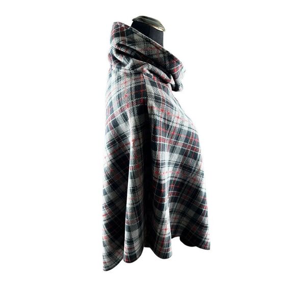 Susan Bristol plaid gray red black poncho one size cape winter - Picture 4 of 6